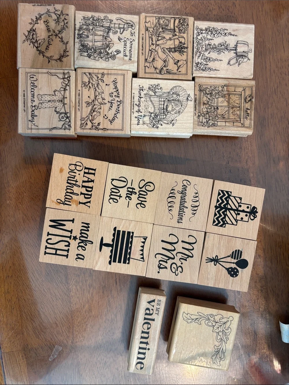 Assorted Wooden Rubber Stamps - Natural Wood - some Stampin’ up